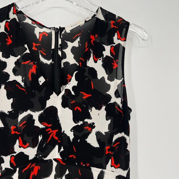 A.L.C. Dress Womens 0 Silk Dark Floral Swing Asymmetrical Hem Midi Career‎ - Picture 3 of 8
